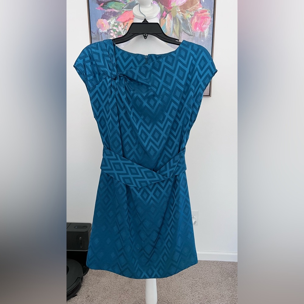 Mango Teal Diamond-Print Cap-Sleeve Dress